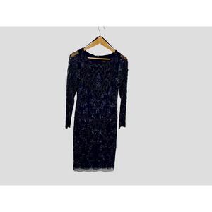 Adrianna Papell Sequin Dress Cocktail Party Long Sleeve Navy Blue Size 6‎